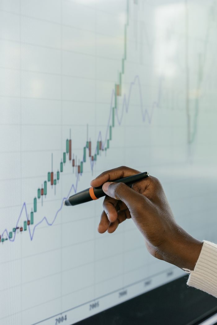 Crafting Captivating Headlines: Your awesome post title goes here Close-up of a hand analyzing a financial growth chart on a digital screen.